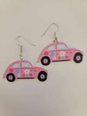 Pink Floral Car Earrings